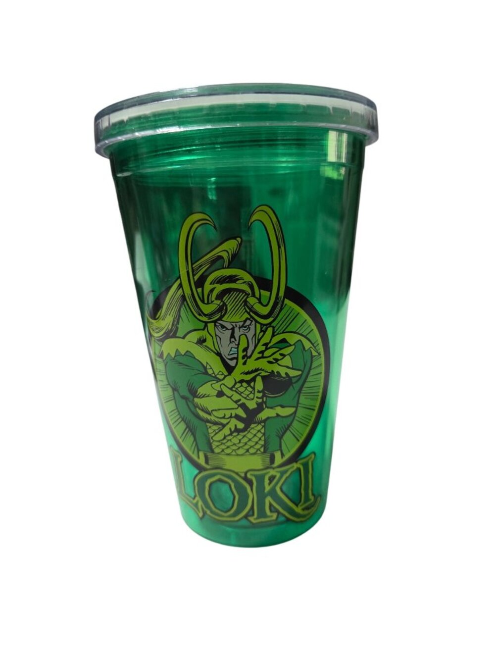 Marvel Loki Green Plastic Tumbler Lid 16 Oz BPA Free Cup Marvel Comics Avengers